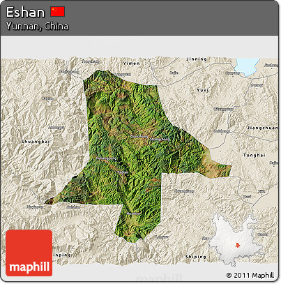 Satellite 3D Map of Eshan, shaded relief outside