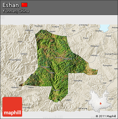Satellite 3D Map of Eshan, shaded relief outside