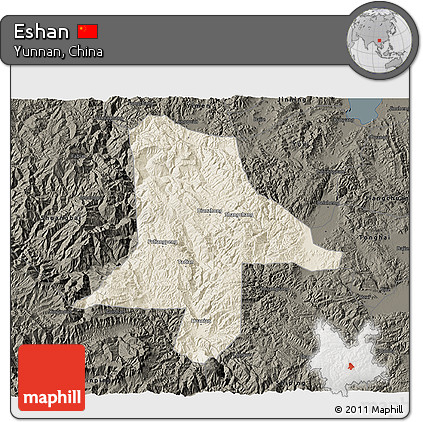 Shaded Relief 3D Map of Eshan, darken