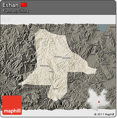 Shaded Relief 3D Map of Eshan, darken