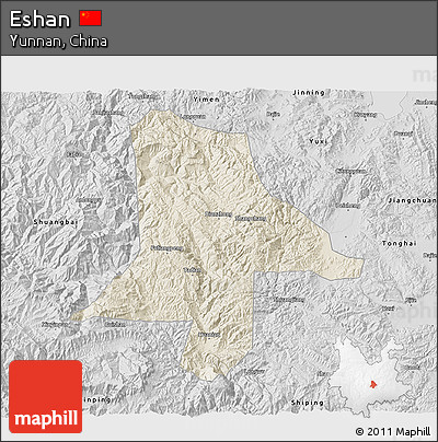 Shaded Relief 3D Map of Eshan, desaturated