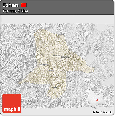 Shaded Relief 3D Map of Eshan, lighten, desaturated