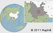 Savanna Style Location Map of Eshan, highlighted country, highlighted parent region, hill shading