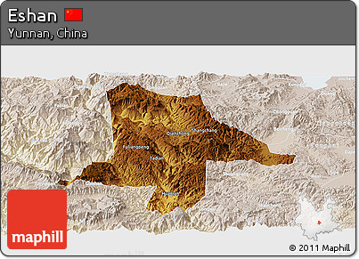 Physical Panoramic Map of Eshan, lighten