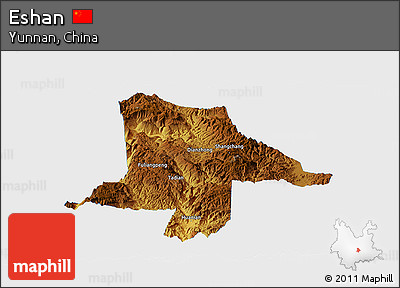 Physical Panoramic Map of Eshan, single color outside