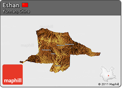 Physical Panoramic Map of Eshan, single color outside