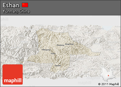 Shaded Relief Panoramic Map of Eshan, lighten