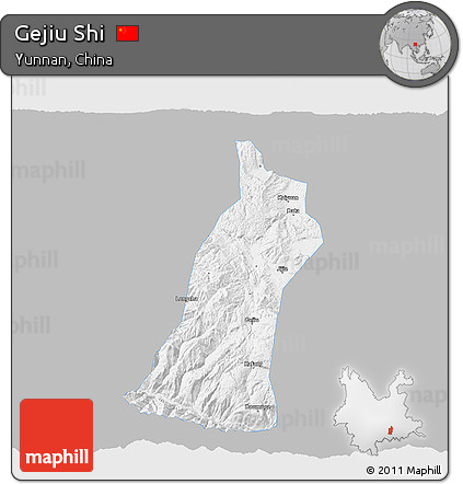 Gray 3D Map of Gejiu Shi, single color outside