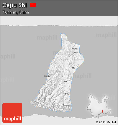 Gray 3D Map of Gejiu Shi, single color outside