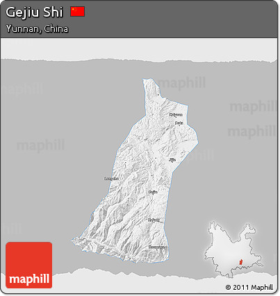 Gray 3D Map of Gejiu Shi, single color outside