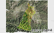 Satellite 3D Map of Gejiu Shi, semi-desaturated