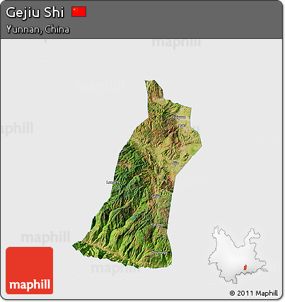 Satellite 3D Map of Gejiu Shi, single color outside