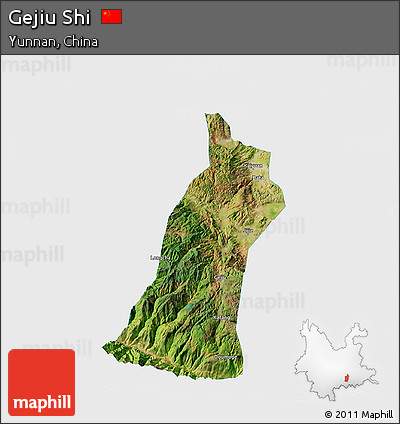Satellite 3D Map of Gejiu Shi, single color outside