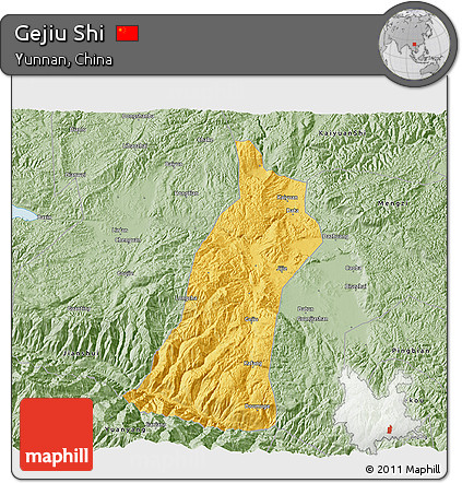 Savanna Style 3D Map of Gejiu Shi