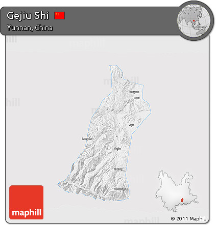Silver Style 3D Map of Gejiu Shi, single color outside