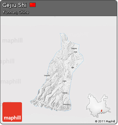 Silver Style 3D Map of Gejiu Shi, single color outside