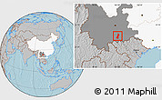Gray Location Map of Gejiu Shi, highlighted country, highlighted parent region, hill shading