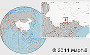 Gray Location Map of Gejiu Shi, highlighted country, hill shading