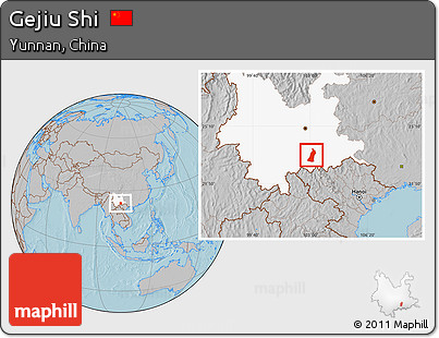 Gray Location Map of Gejiu Shi, highlighted parent region, hill shading