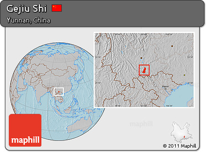 Gray Location Map of Gejiu Shi, hill shading