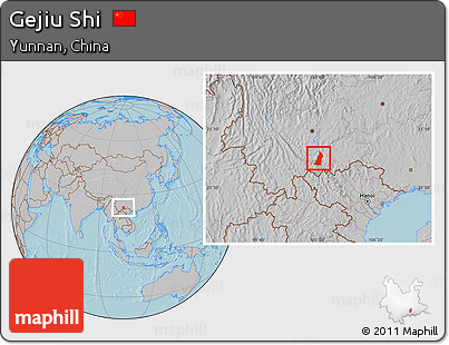 Gray Location Map of Gejiu Shi, hill shading