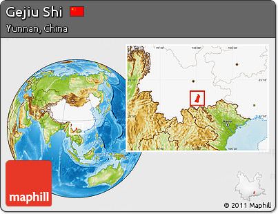 Physical Location Map of Gejiu Shi, highlighted country