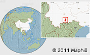 Savanna Style Location Map of Gejiu Shi, highlighted country, hill shading