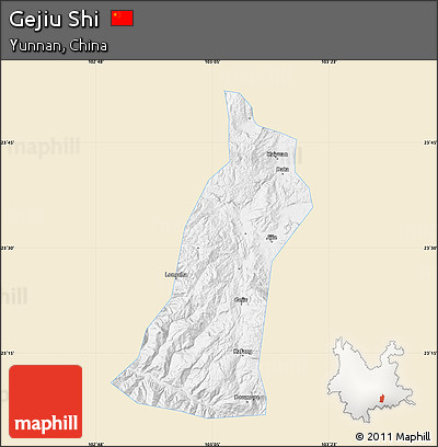 Classic Style Map of Gejiu Shi, single color outside