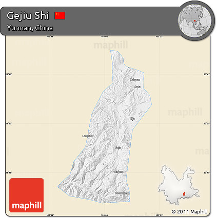 Classic Style Map of Gejiu Shi, single color outside