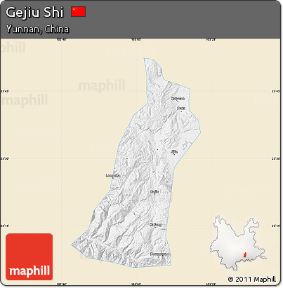 Classic Style Map of Gejiu Shi, single color outside