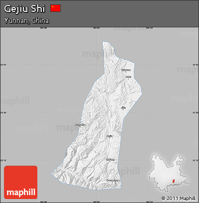 Gray Map of Gejiu Shi, single color outside