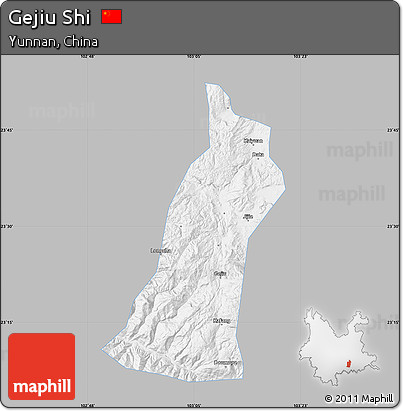 Gray Map of Gejiu Shi, single color outside