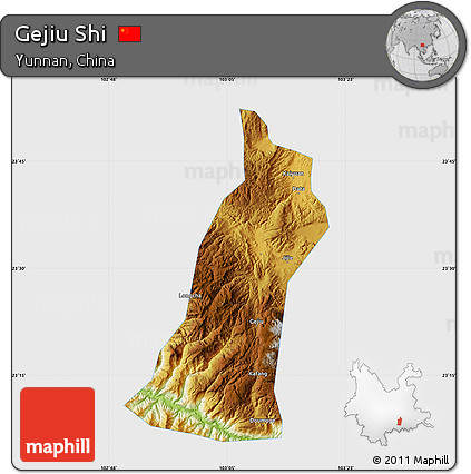 Physical Map of Gejiu Shi, single color outside