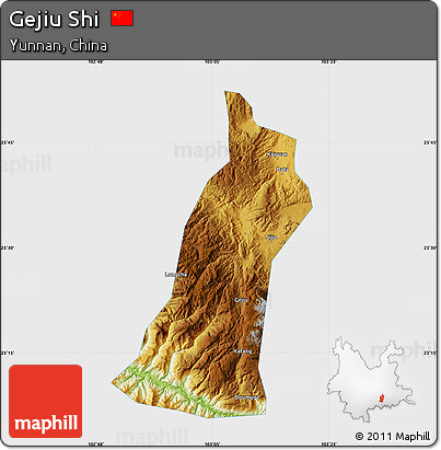 Physical Map of Gejiu Shi, single color outside