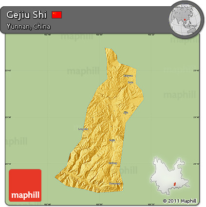 Savanna Style Map of Gejiu Shi, single color outside