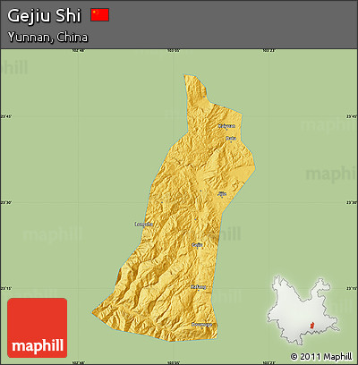 Savanna Style Map of Gejiu Shi, single color outside