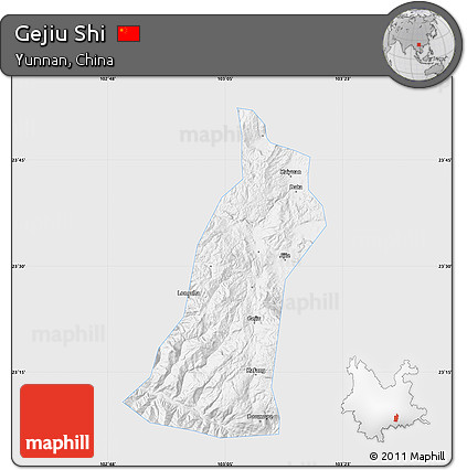 Silver Style Map of Gejiu Shi, single color outside