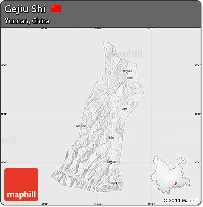 Silver Style Map of Gejiu Shi, single color outside