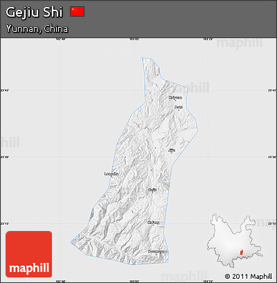 Silver Style Map of Gejiu Shi, single color outside