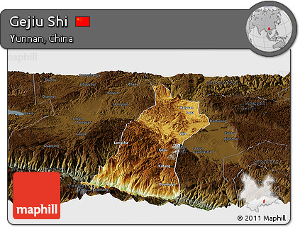 Physical Panoramic Map of Gejiu Shi, darken