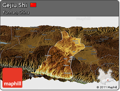 Physical Panoramic Map of Gejiu Shi, darken