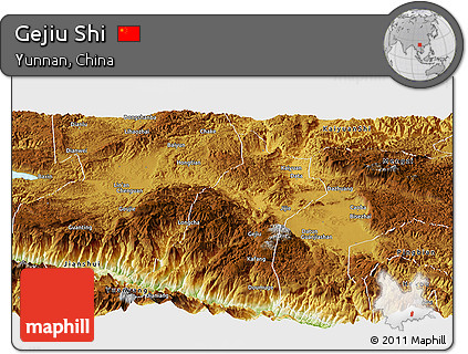 Physical Panoramic Map of Gejiu Shi