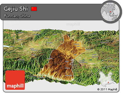Physical Panoramic Map of Gejiu Shi, satellite outside