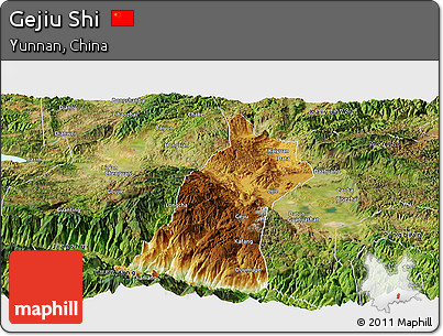 Physical Panoramic Map of Gejiu Shi, satellite outside