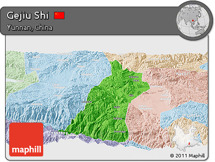 Political Panoramic Map of Gejiu Shi, lighten