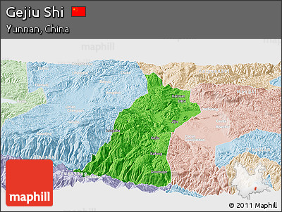 Political Panoramic Map of Gejiu Shi, lighten