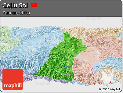 Political Panoramic Map of Gejiu Shi, lighten