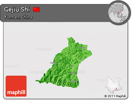 Political Panoramic Map of Gejiu Shi, single color outside