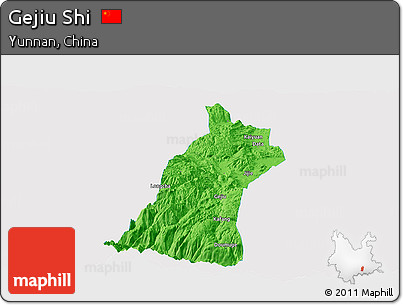 Political Panoramic Map of Gejiu Shi, single color outside