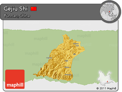 Savanna Style Panoramic Map of Gejiu Shi, single color outside